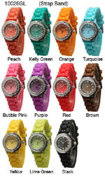 Load image into Gallery viewer, 6 Geneva Silicone Strap Band Watches w/Rhinestones
