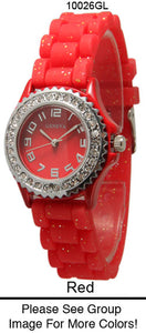 6 Geneva Silicone Strap Band Watches w/Rhinestones