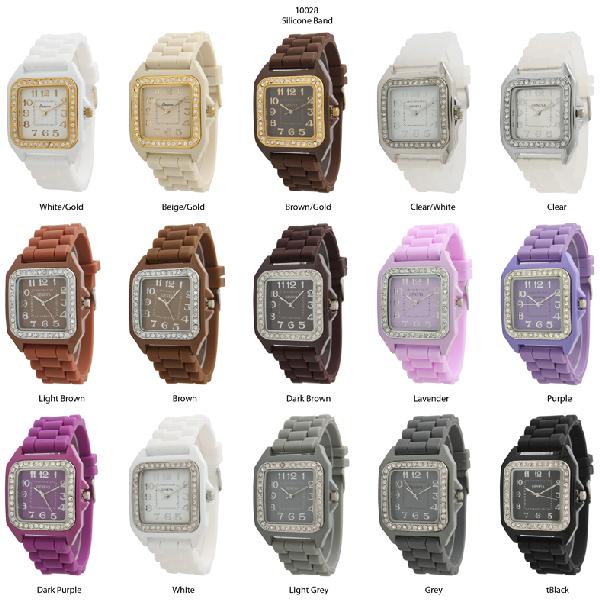 6 Geneva Silicone Style Watches w/rhinestones