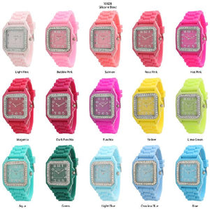 6 Geneva Silicone Style Watches w/rhinestones