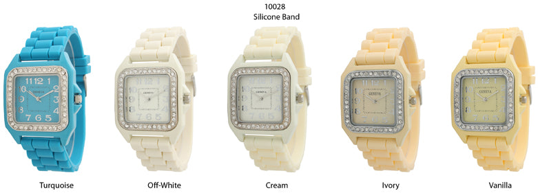 6 Geneva Silicone Style Watches w/rhinestones