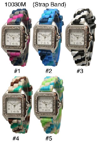 6 Geneva Silicone Style Watches w/Rhinestones