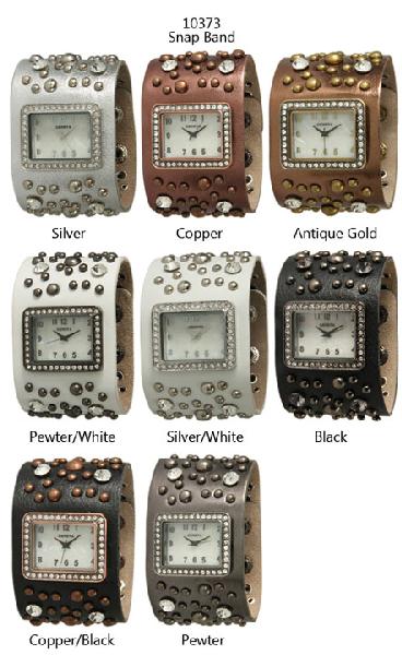 6 Geneva Leather Snap Band Watches