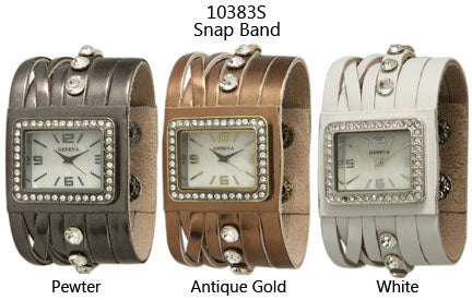 6 Geneva Leather Snap Band Watches