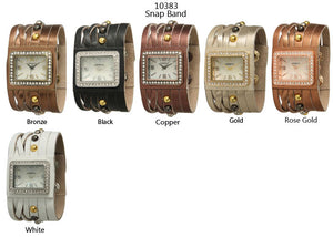 6 Geneva Leather Snap Band Watches