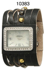 Load image into Gallery viewer, 6 Geneva Leather Snap Band Watches
