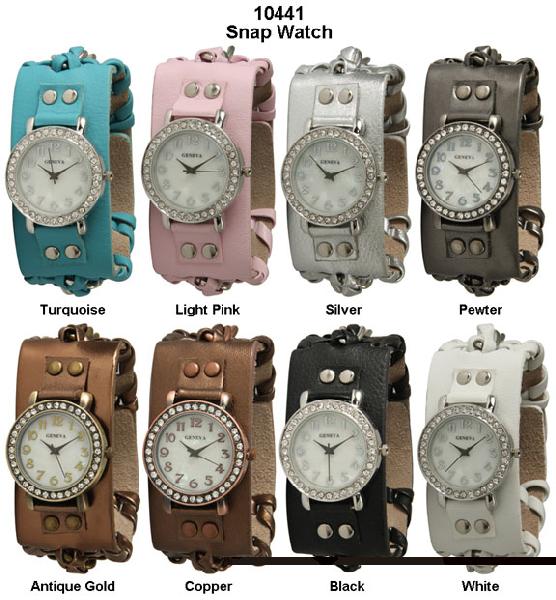 6 Geneva Snap Band Watches