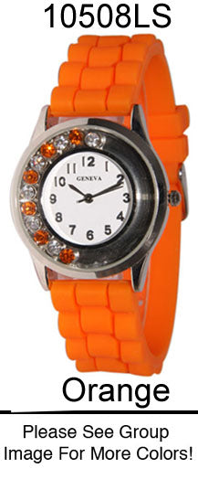 6 Geneva Silicone Style Watches w/rhinestones