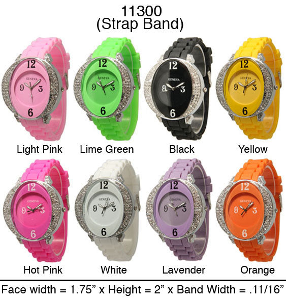 6 Geneva Silicone Strap Band Watches w/Rhinestones