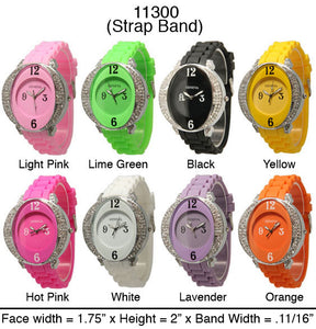 6 Geneva Silicone Strap Band Watches w/Rhinestones