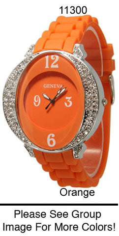 6 Geneva Silicone Strap Band Watches w/Rhinestones