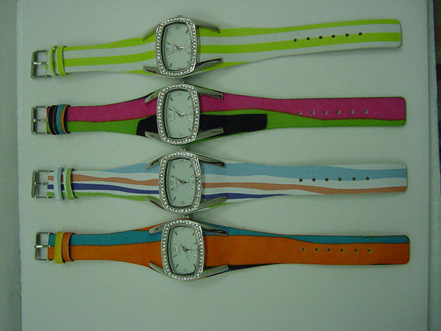 12  Leather Band Watches with Stripes & Rhinestones