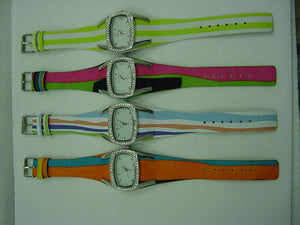 12  Leather Band Watches with Stripes & Rhinestones