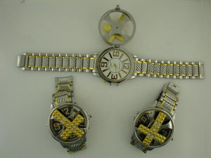 12 two tone Metal Band Spin Cross Watches