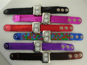 12 Sequin Snap Watches with Square Face