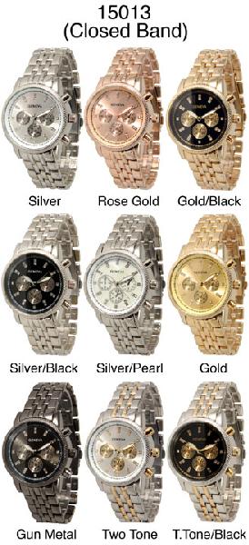 6 Geneva Closed Band Watches w/Rhinestones