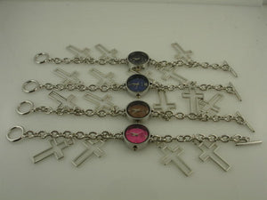 12 Silver Toggle Watches with Cross Charms