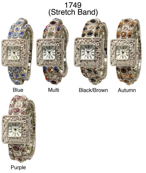 6 Geneva Czech Stone Stretch Watches