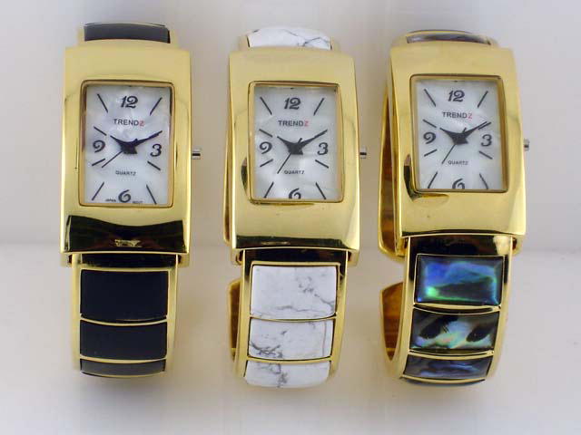 6 Geneva Gold Semiprecious Cuff Watches