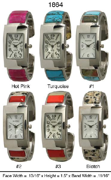 6 Geneva Silver Semiprecious Cuff Watches