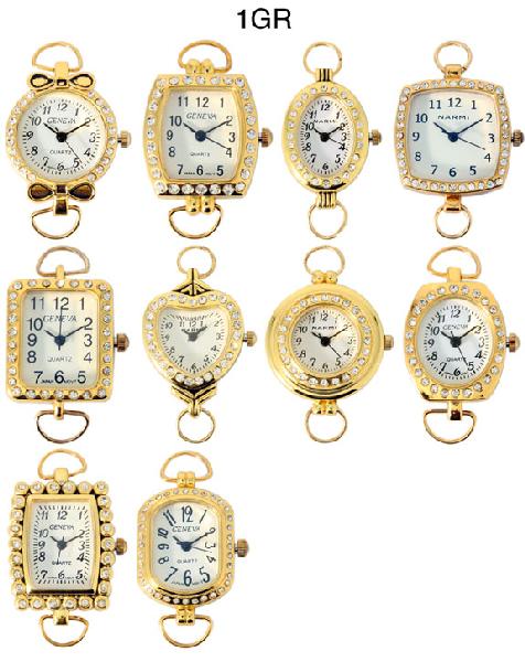 50 Gold Rhinestone with loop watch faces Variety Pack