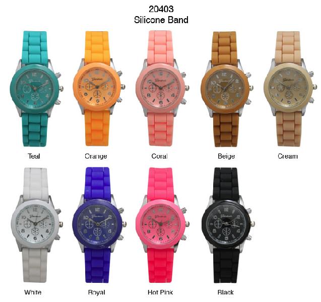 6 Geneva Silicone Band Watches