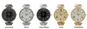 6 Rhinestone Encrusted Bangle Watch with Roman Numerals