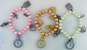 6 womens faux pearl stretch watches