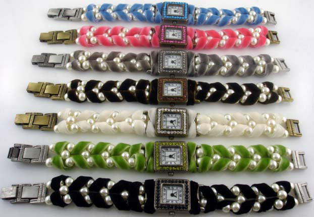 6 Womens Faux Pearl Bracelet Style Watches