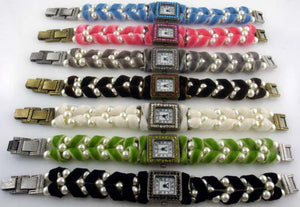 6 Womens Faux Pearl Bracelet Style Watches