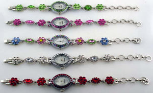 6 flower rhinestone bracelet watches