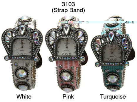 6 leather strap watches w/ stud rhinestones