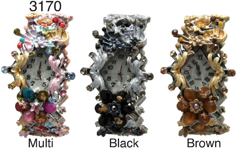 3 Geneva floral style cuffs w/ stones