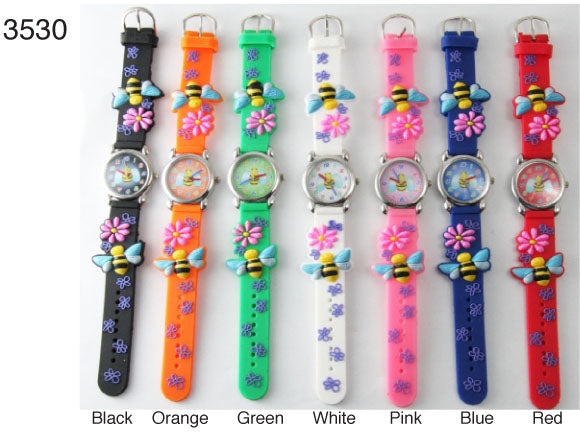 6 plastic band butterfly/flower watches