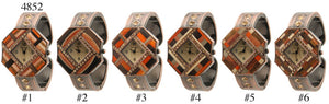 6 Womens Metal Cuffs W/Rhinestones and Shell Inlay