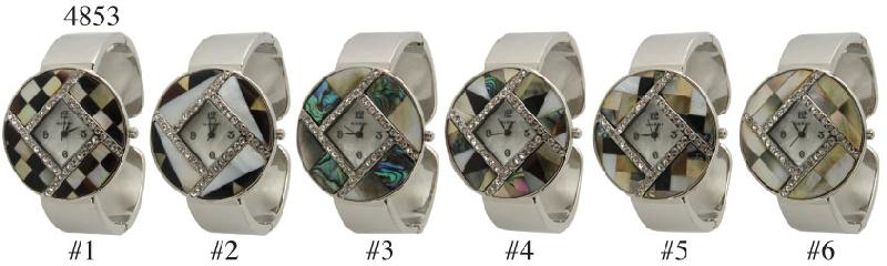 6 Womens Metal Cuffs W/Rhinestones and Shell Inlay