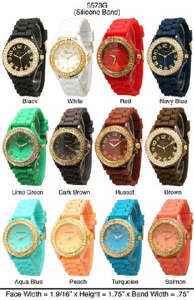 6 Geneva Ceramic Silicone Watches w/Rhinestones