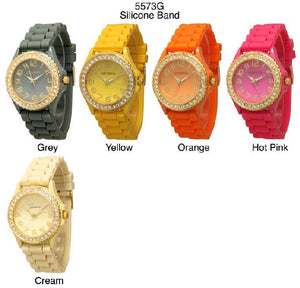 6 Geneva Ceramic Silicone Watches w/Rhinestones