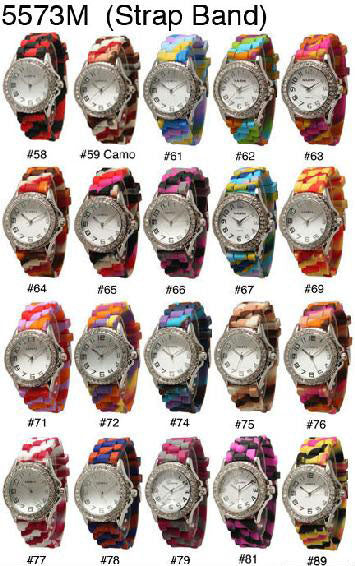 6 Narmi Silicone Strap Band Watches w/Rhinestones