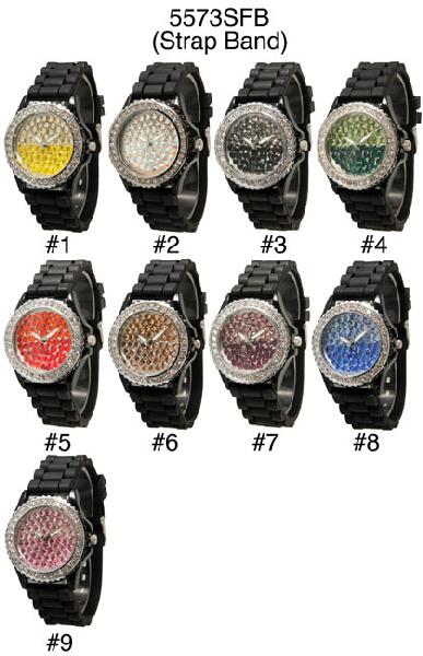 6 Geneva Ceramic Silicone Style Watches w/rhinestones