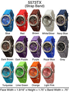 6 Geneva Silicone Band Watches W/Rhinestones