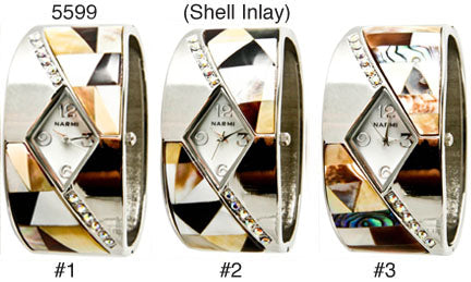 6 Geneva Metal Cuff Bangles /W Shell Inlay