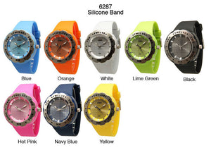 6 Geneva Silicone Strap Band Watches W/Rhinestones