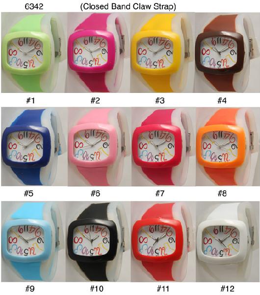 6 Geneva Closed Band Silicone Claw Strap Watches