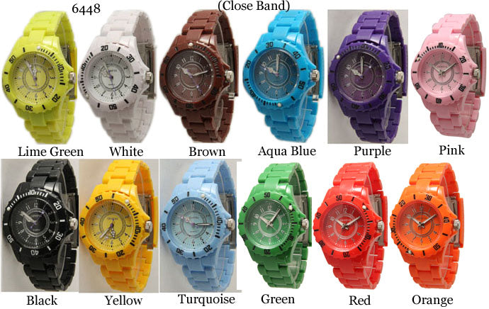6 Plastic Closed Band Watches