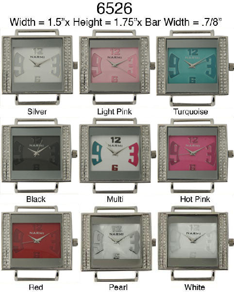6 Narmi solid bar watch faces w/rhinestones