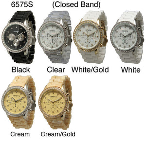 6 Geneva Ceramic Silicone Style Watches w/rhinestones