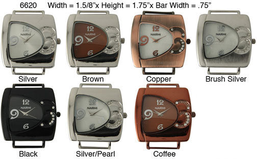 6 Narmi Solid Bar Watch Faces w/ Rhinestones