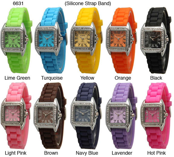 6 Narmi Ceramic Silicone Style Watches w/rhinestones