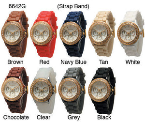 6 Geneva Ceramic Silicone Style Watches w/ Rhinestone